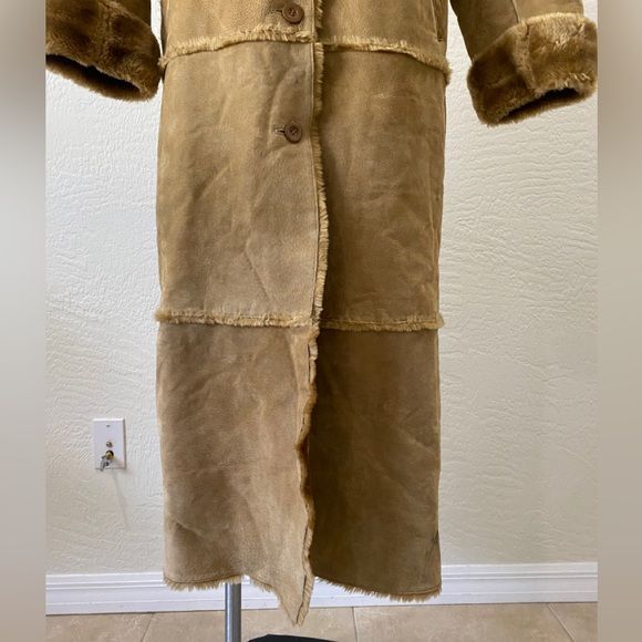 VTG Brandon Thomas 100% suede Leather Faux Fur Trench Coat  - Hippie size Large - Picture 10 of 16